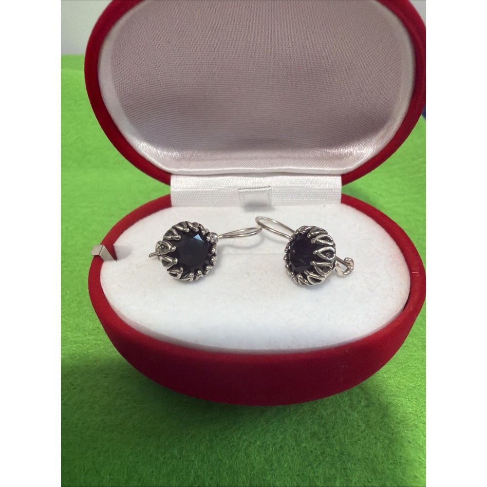 NOA ZUMAN  925 STERLING SILVER Faceted Black Onyx Earrings 1"